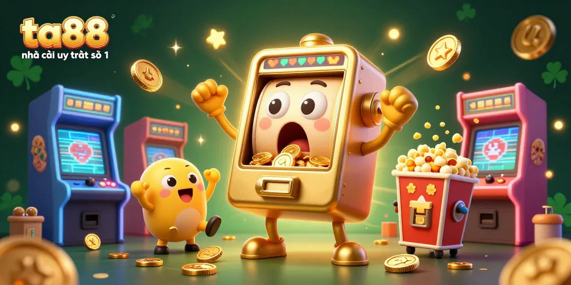 Engaging scene showcasing the ta88 nhà cái uy tín số 1 slot machine celebrating a jackpot with gold coins streaming out, perfect for gambling enthusiasts.