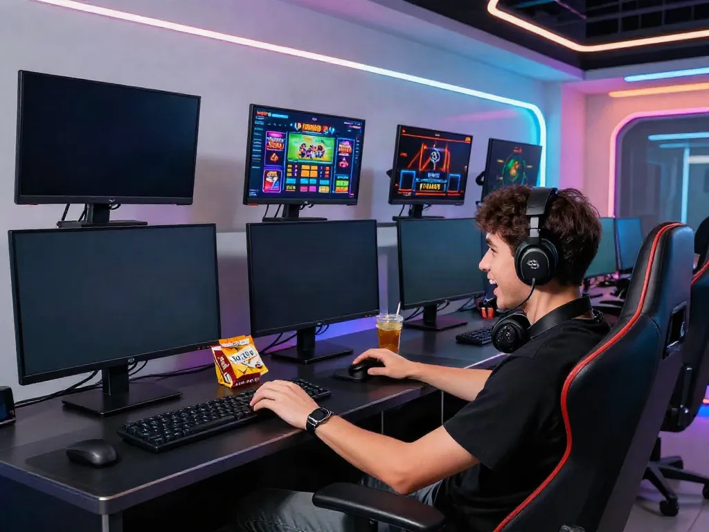 Experience thrilling games on KU88 with vibrant interfaces and an excited gamer.