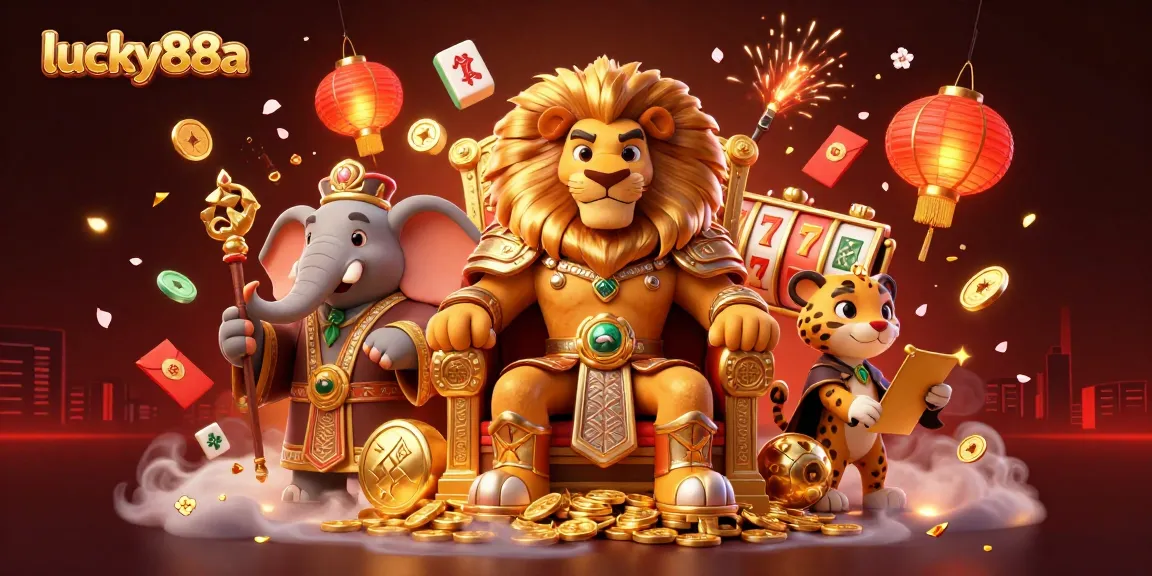 Engage in exhilarating gaming at lucky88a with captivating illustrations of a regal lion king, wise elephant, and speedy cheetah.